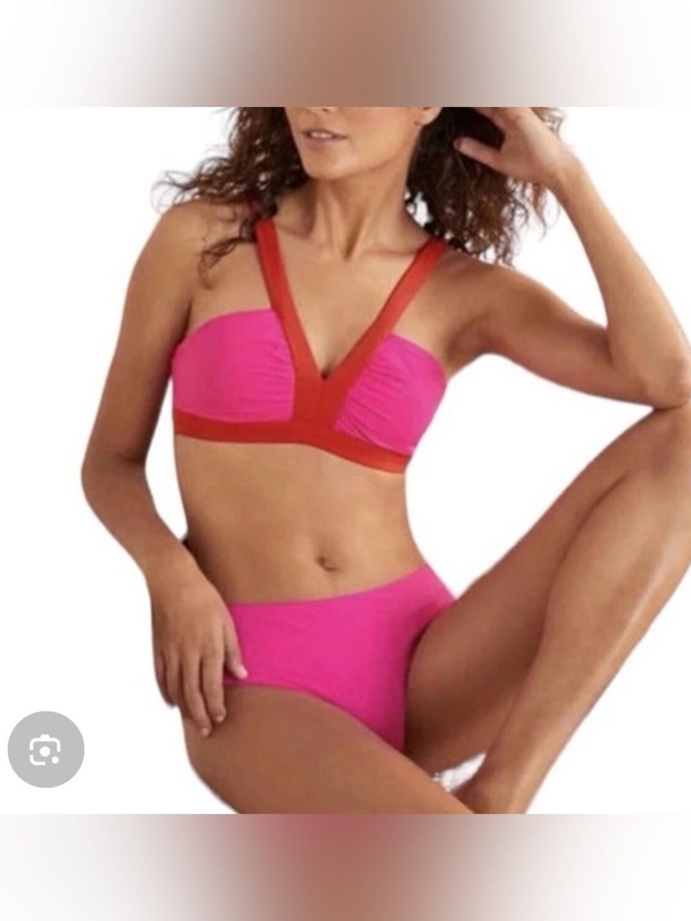Boden Hot Pink Bikini Set with Red V-Strap Accents